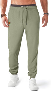Men's Waffle Sweatpants Stretch Waist Drawstring Casual Tapered Joggers Gym Pants with Pockets