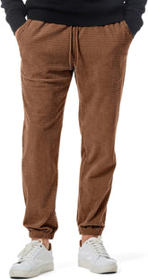 Mens Casual Pants Waffle Textured Drawstring Stretch Elastic Waist Tapered Joggers with Pockets