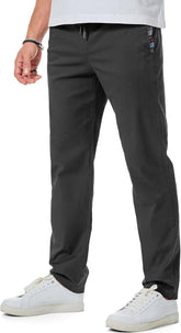 Men's Casual Pants Cotton Twill Drawstring Elastic Waist Chino Pants with Pockets