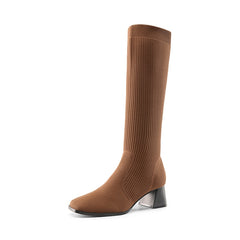 Water-Resistant Block Heel Knee High Boots