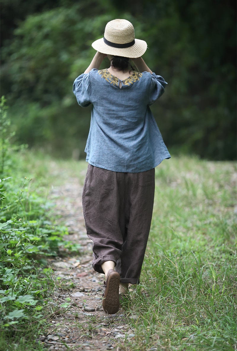 Women's Linen Wide Leg Pants with Pockets