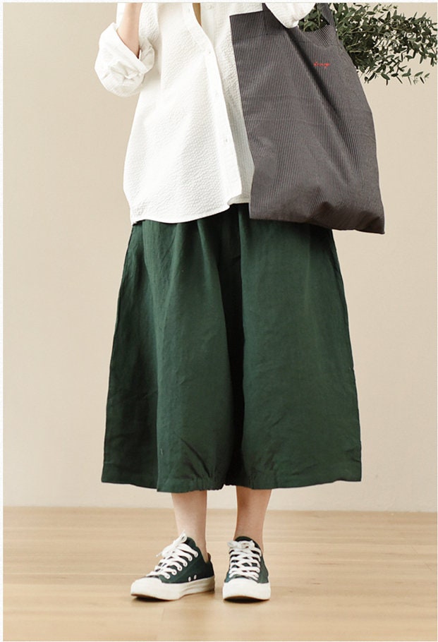 Summer Linen Pants, Wide Leg with Pockets, 100% Linen, Loose Plus Size, High Waist, Women's Clothing