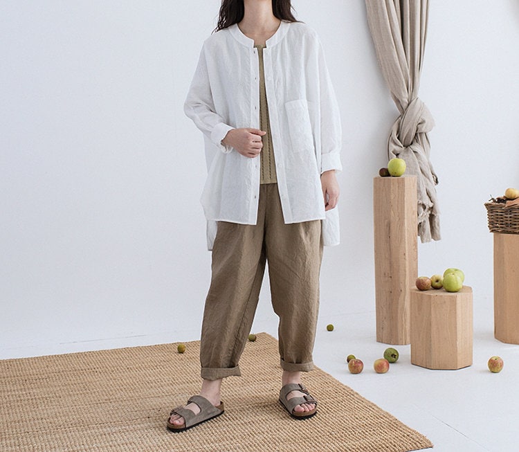 Women's Linen Shirt, Oversized Long Sleeve Tunic Top