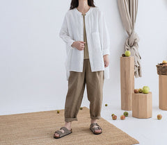 Women's Linen Shirt, Oversized Long Sleeve Tunic Top