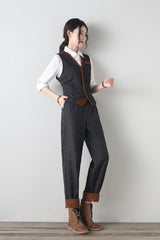 Striped Wool Wide Leg High Waist Pants