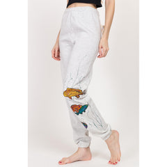 Vintage Heather Grey Jogger Sweatpants with Fish Appliques