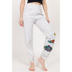 Vintage Heather Grey Jogger Sweatpants with Fish Appliques