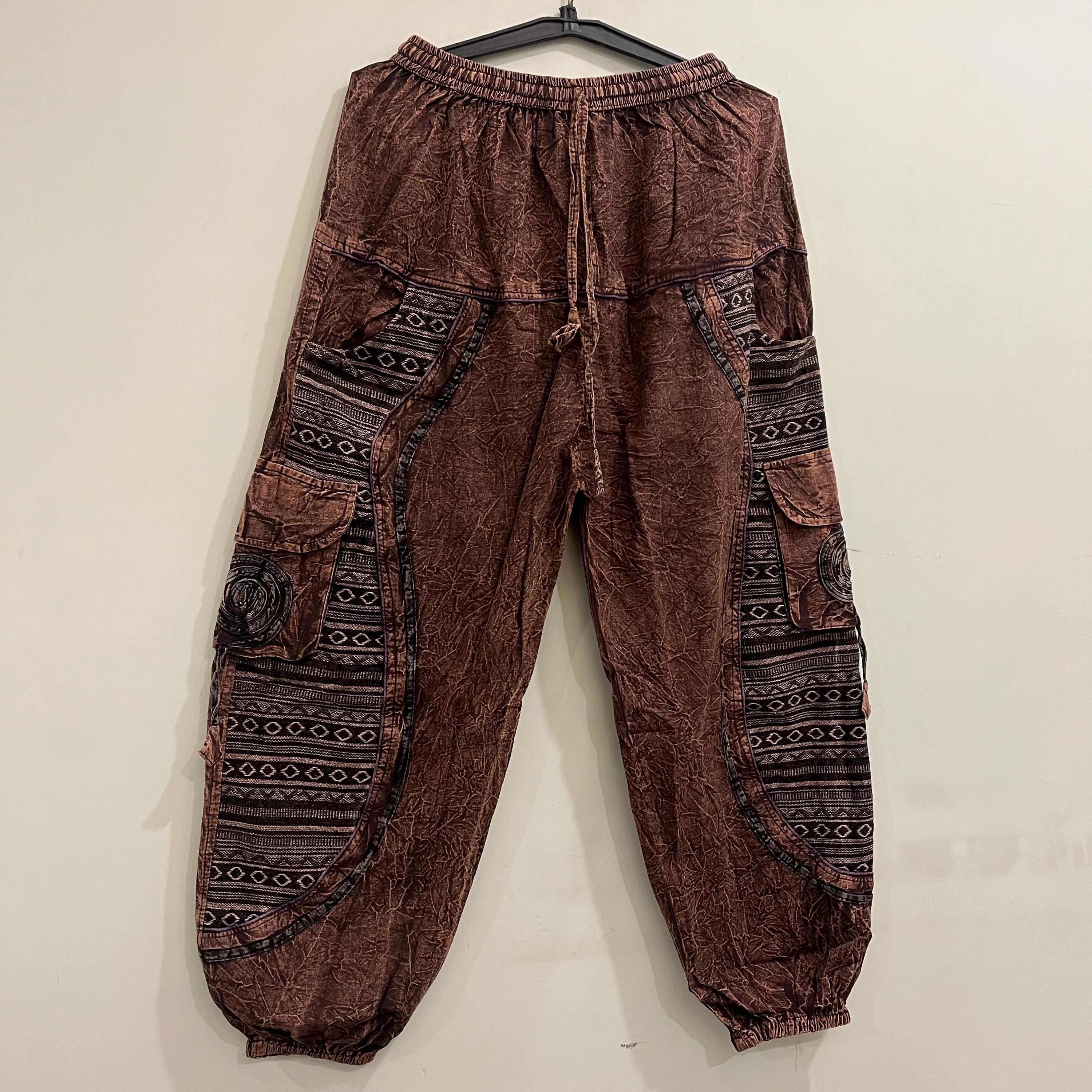 Boho Hippie Harem Pants, Stonewashed Cotton Baggy Trousers, Unisex Festival Yoga Pants, Bohemian Lounge Wear