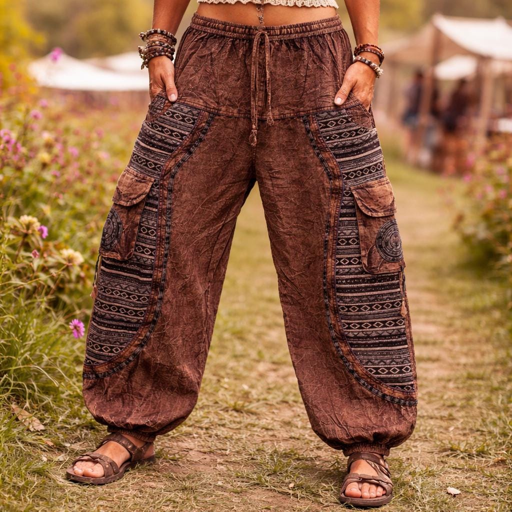 Boho Hippie Harem Pants, Stonewashed Cotton Baggy Trousers, Unisex Festival Yoga Pants, Bohemian Lounge Wear