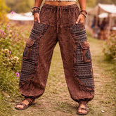Boho Hippie Harem Pants, Stonewashed Cotton Baggy Trousers, Unisex Festival Yoga Pants, Bohemian Lounge Wear