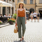 Loose Linen Pants with Tapered Leg and Elastic Waist