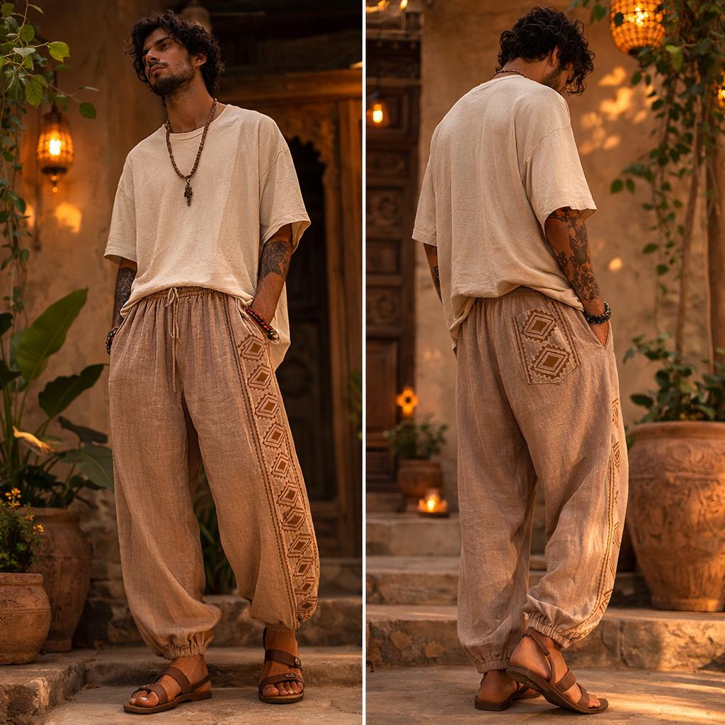 Boho Cotton Pants, Hand Block Print Harem Pants, Unisex Hippie Trousers, Elastic Waist Bohemian Pants, Festival Yoga Travel Wear