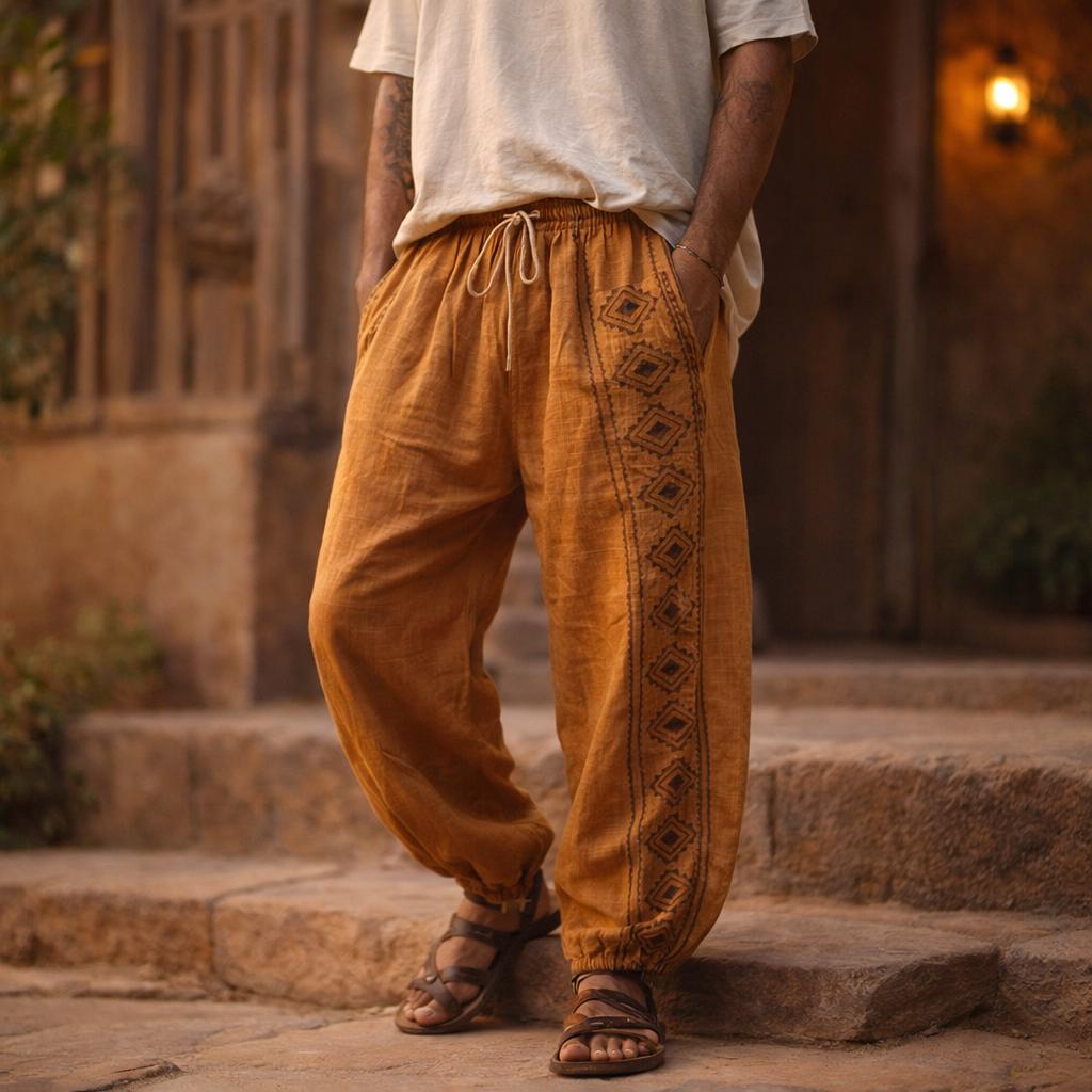 Boho Cotton Pants, Hand Block Print Harem Pants, Unisex Hippie Trousers, Elastic Waist Bohemian Pants, Festival Yoga Travel Wear