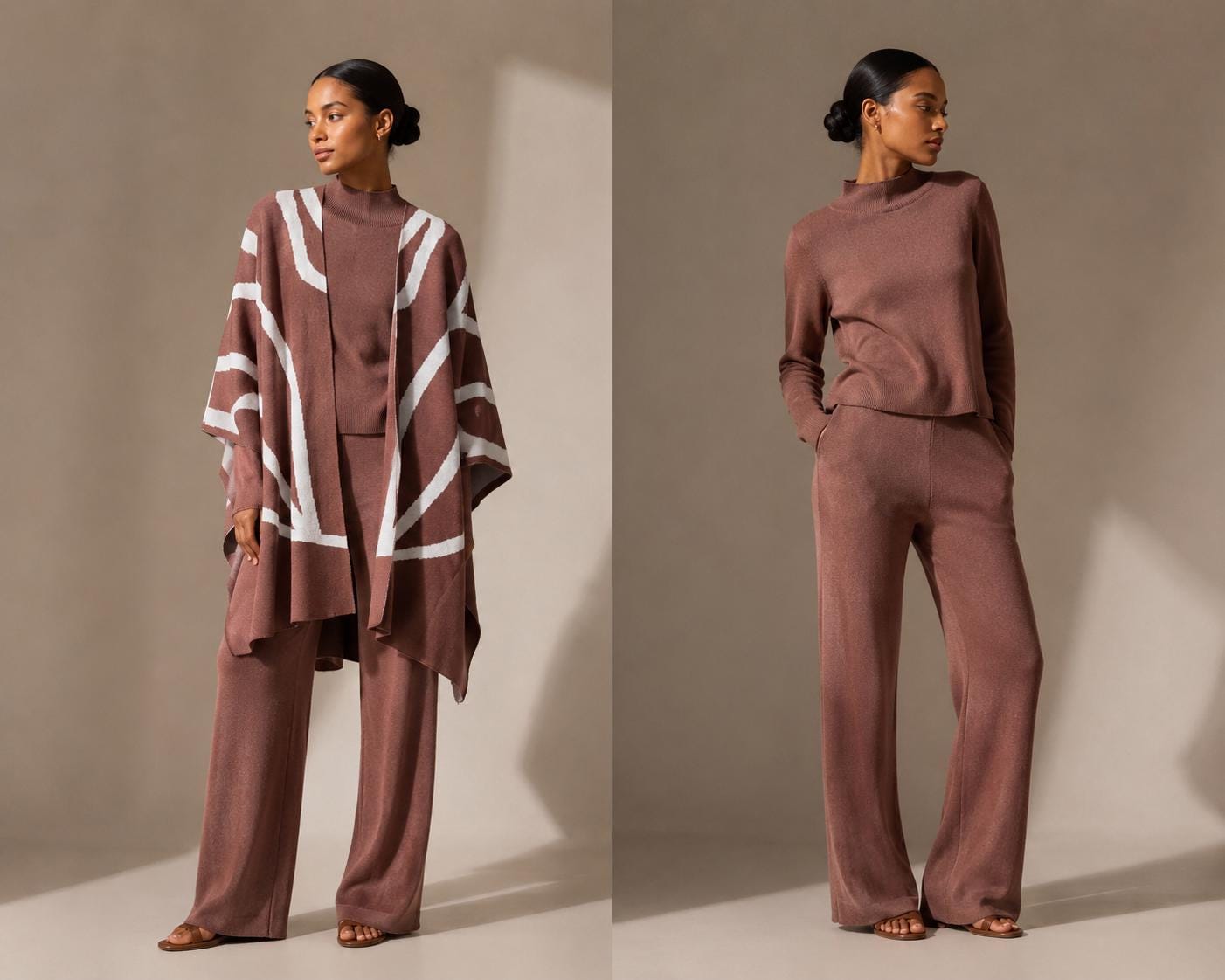 3 Piece Lounge Set for Women, Long Sleeve Top and Pants with Jacket/Scarf, Cotton Blend