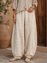 Boho Ramie Cotton Lantern Pants, Textured Harem Trousers, Loose Wide Leg Pants
