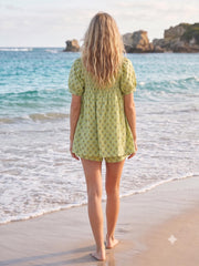 Pistachio Green Floral Buta Hand Block Print Cotton Pajama Set, Women's Matching Top & Shorts
