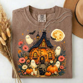 Comfort Colors Cute Halloween Haunted House Shirt, Ghost Pumpkin Cottage Tee, Spooky Cottagecore Halloween Shirt, Fall Gift for Women