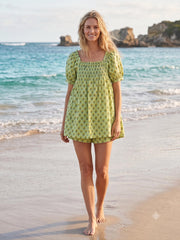 Pistachio Green Floral Buta Hand Block Print Cotton Pajama Set, Women's Matching Top & Shorts