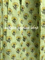 Pistachio Green Floral Buta Hand Block Print Cotton Pajama Set, Women's Matching Top & Shorts