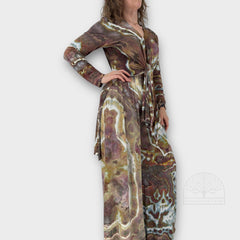 Ice Dye Bamboo Two-Piece Set: Tie-Front Cardigan and Wide-Leg Palazzo Pants, Size L