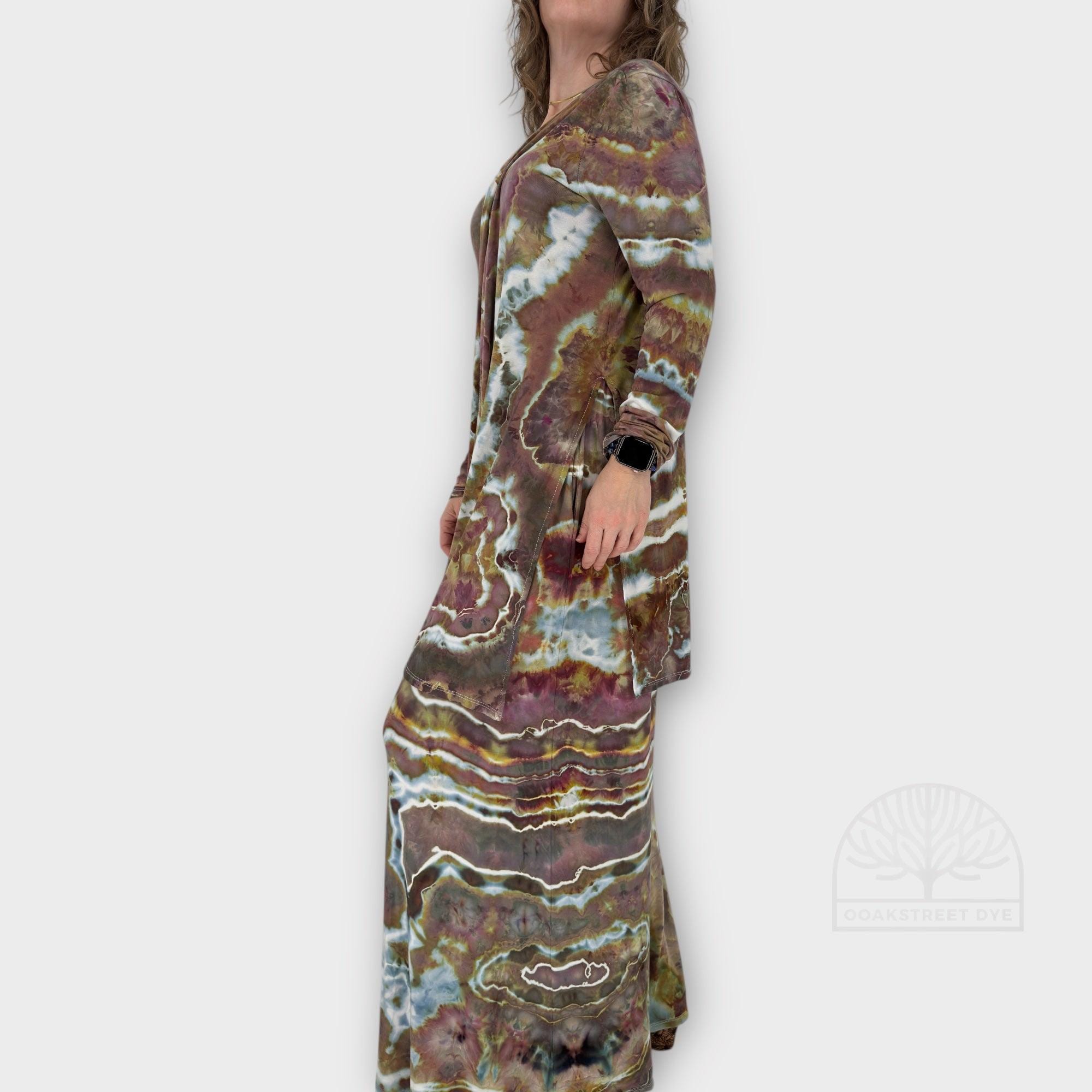 Ice Dye Bamboo Two-Piece Set: Tie-Front Cardigan and Wide-Leg Palazzo Pants, Size L