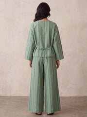Striped Cotton Co Ord Set Women, Wide Leg Pants Set, Cotton Two Piece Outfit, Relaxed Matching Set, Long Sleeve Top and Trousers