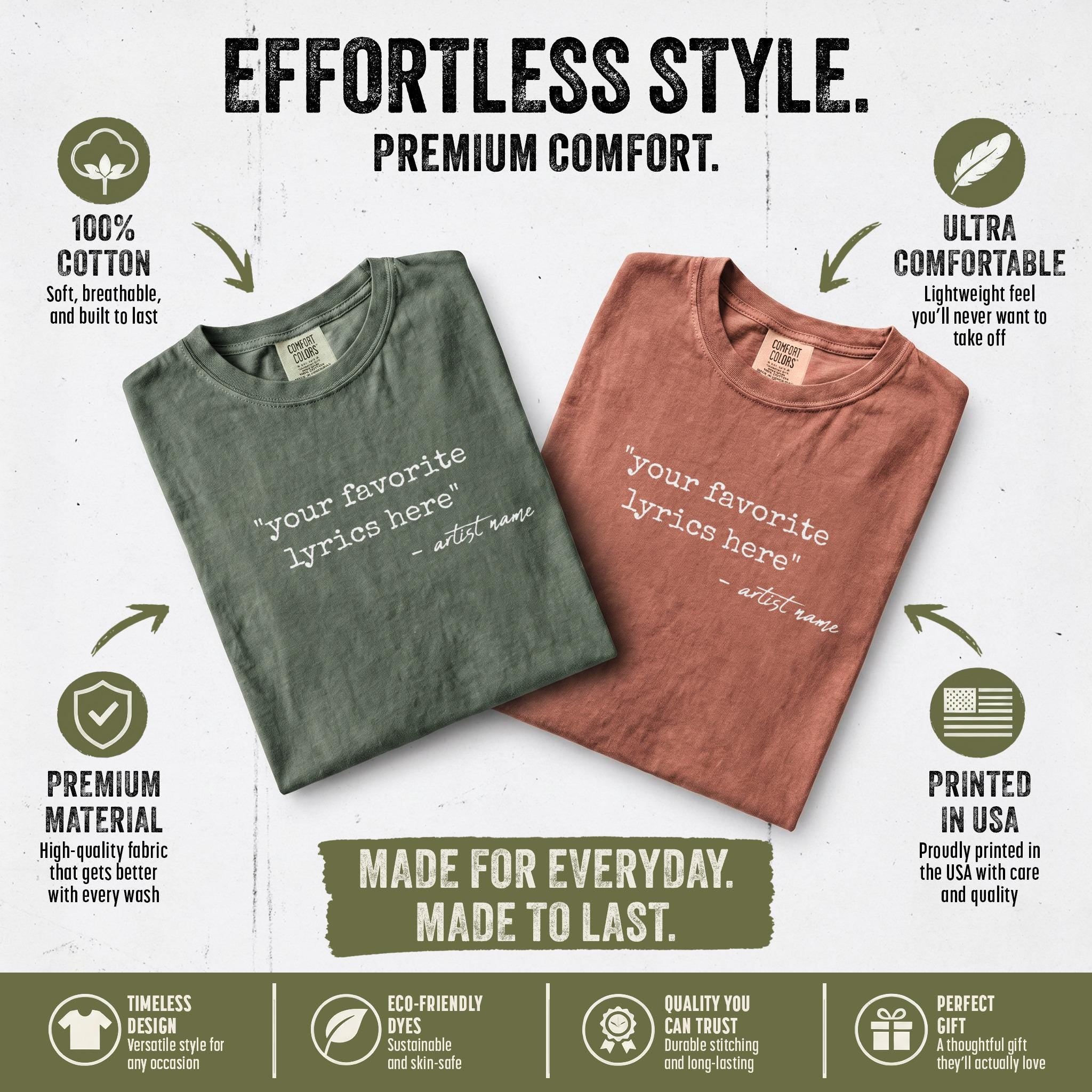 Custom Song Lyrics Comfort Colors Shirt - Personalized Music Tee