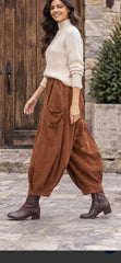 Italian Cotton Corduroy Wide Leg Trousers – Relaxed Fit, Side Pockets (One Size)