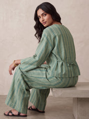 Striped Cotton Co Ord Set Women, Wide Leg Pants Set, Cotton Two Piece Outfit, Relaxed Matching Set, Long Sleeve Top and Trousers