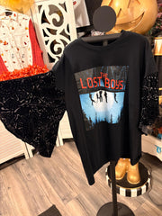 Vampires Graphic Tee with Velvet Burnout Sleeves