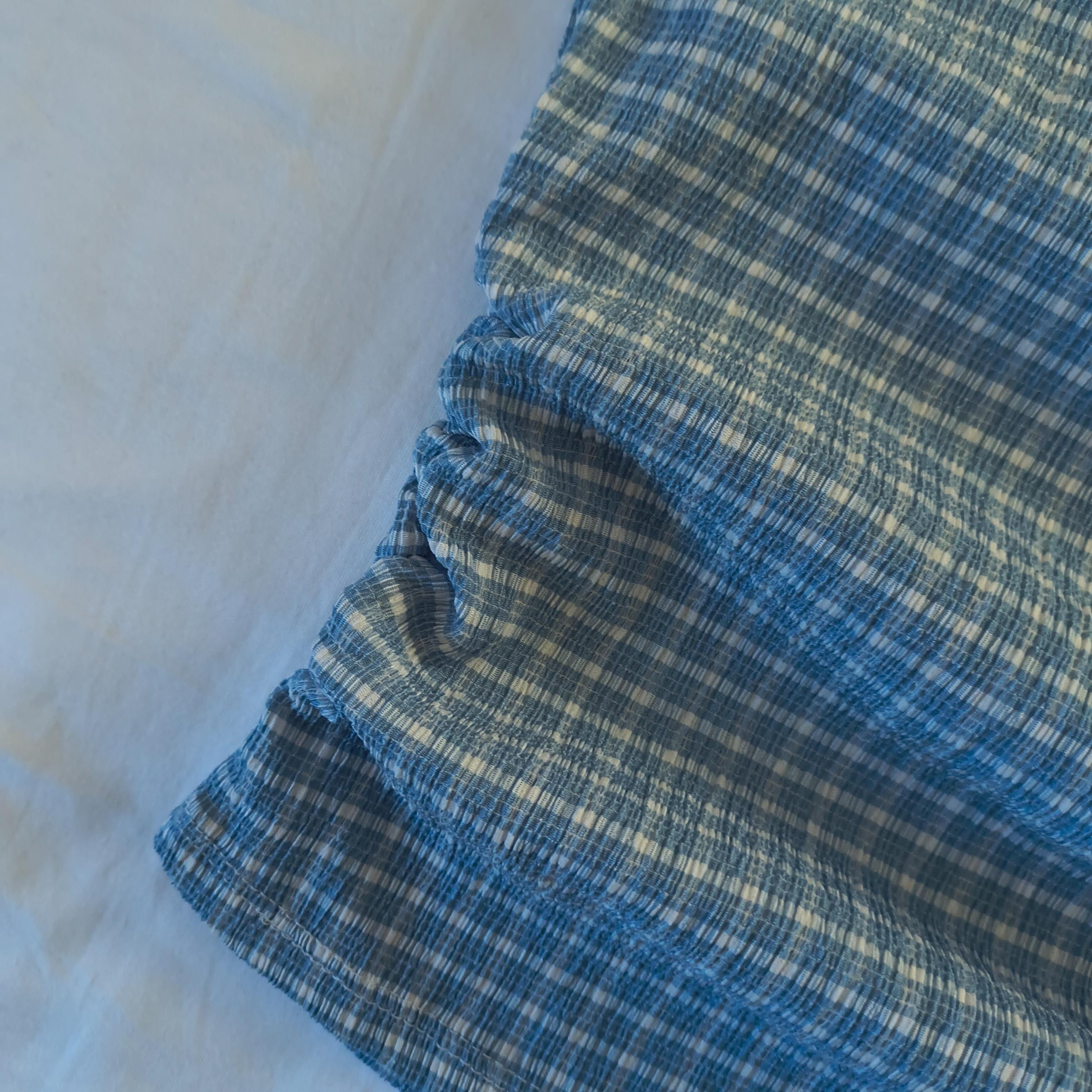 Upcycled Patchwork Cropped Tank Top, Blue, Applique, Plaid, Gingham, Size Small