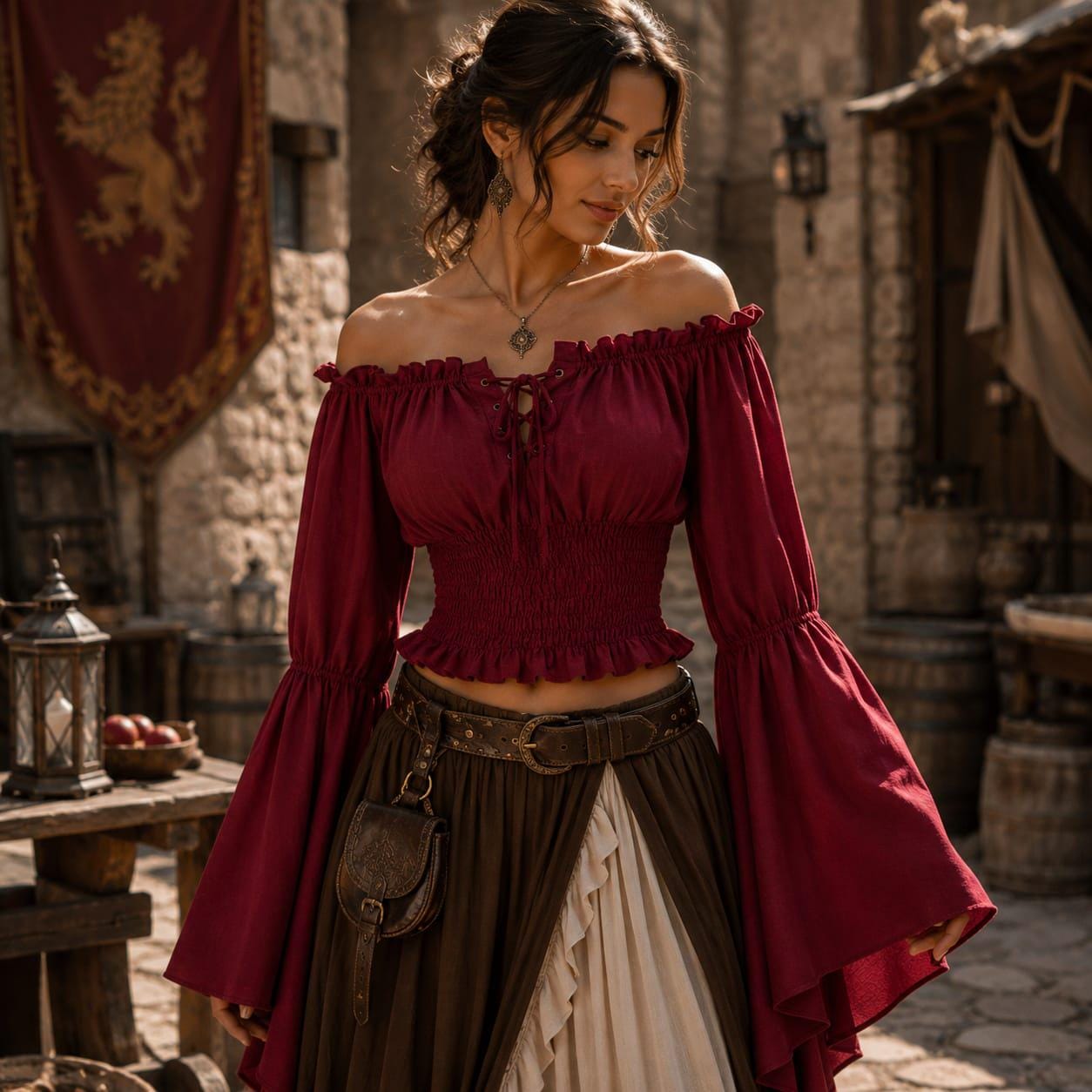 Women's Gothic Renaissance Blouse, Off Shoulder Medieval Peasant Top, Romantic Ruffled Sleeve Shirt, Pirate Cosplay, Ren Faire Costume