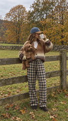 Plaid Wool Pants, Elastic Waist Wool Trousers, Relaxed Straight Leg Pants, Wool Blend Fall Winter Pants for Women