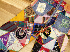 Baby Jeans Wall Art with Crazy Quilt Pieces and Glass Buttons