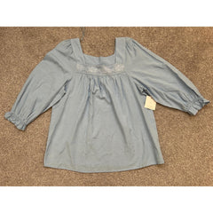 LC Lauren Conrad Women's Small Blue Lace Square Neck Balloon Sleeve Blouse