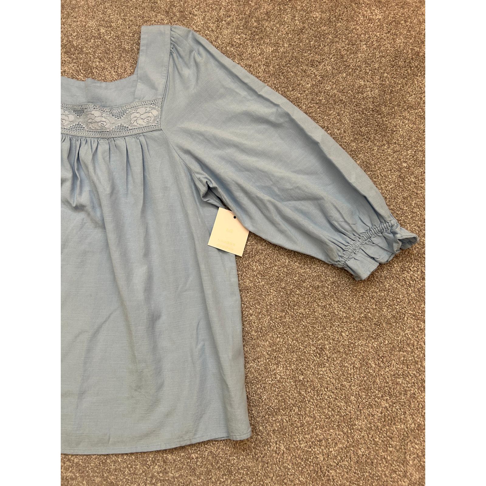 LC Lauren Conrad Women's Small Blue Lace Square Neck Balloon Sleeve Blouse