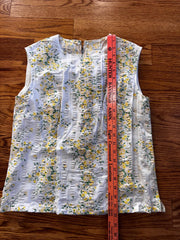 1970s White Sleeveless Top with Yellow Floral Design