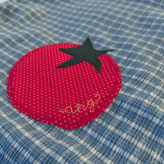 Upcycled Patchwork Cropped Tank Top, Blue, Applique, Plaid, Gingham, Size Small