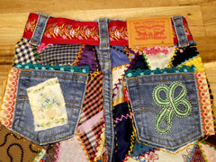 Baby Jeans Wall Art with Crazy Quilt Pieces and Glass Buttons