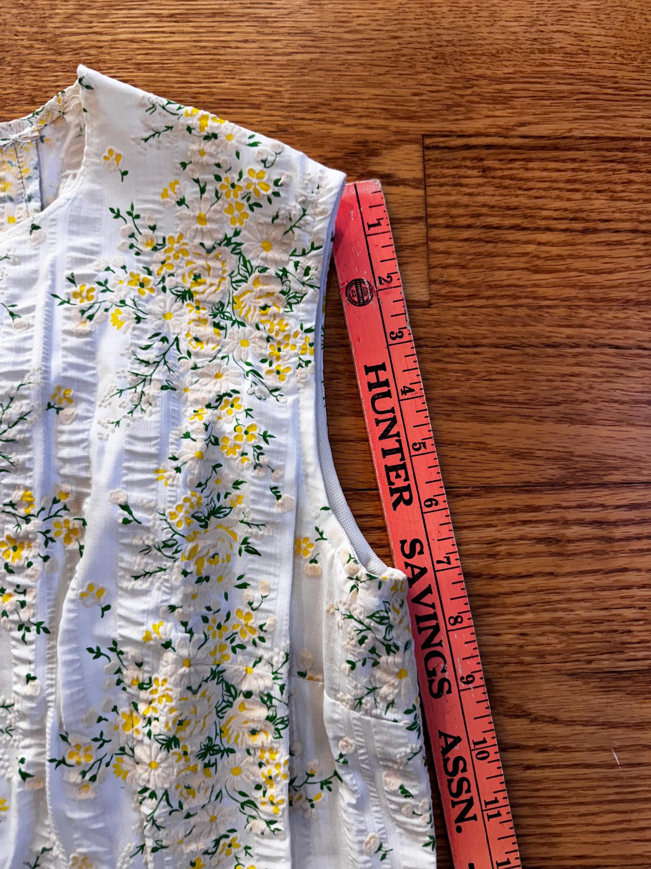 1970s White Sleeveless Top with Yellow Floral Design