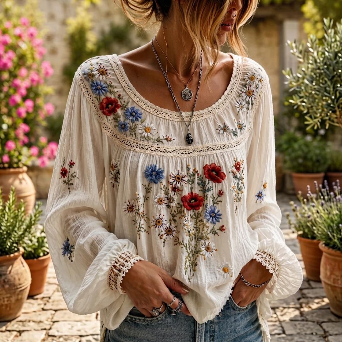 Floral peasant blouse available in the VITUAN collection