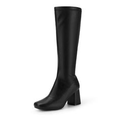 Square Toe Chunky Knee High Gogo Boots