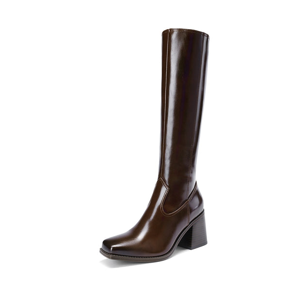 Women’S Sleek Knee-High Chunky Heel Boots