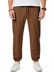 Mens Casual Pants Waffle Textured Drawstring Stretch Elastic Waist Tapered Joggers with Pockets