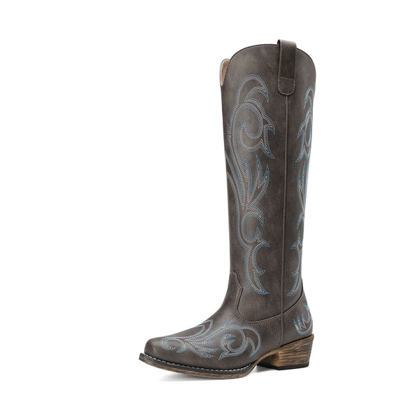 Women’S Knee-High Western Block Heel Boots