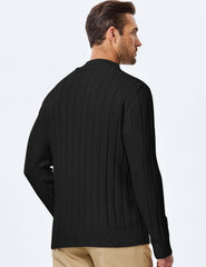 Men's Wool Blend Cable Knit Sweater Casual Long Sleeve Button Stand Collar Old Money Pullover Sweaters