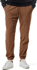 Mens Casual Pants Waffle Textured Drawstring Stretch Elastic Waist Tapered Joggers with Pockets