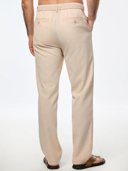 Men's Casual Drawstring Pants Elastic Waist Lightweight Pant Summer Beach Trouser with Pockets