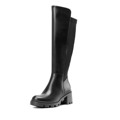 Vegan Leather Chunky Stretch Knee-High Boots