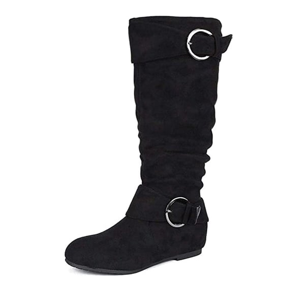 Wide Calf Fur-Lined Low Hidden Wedge Boots